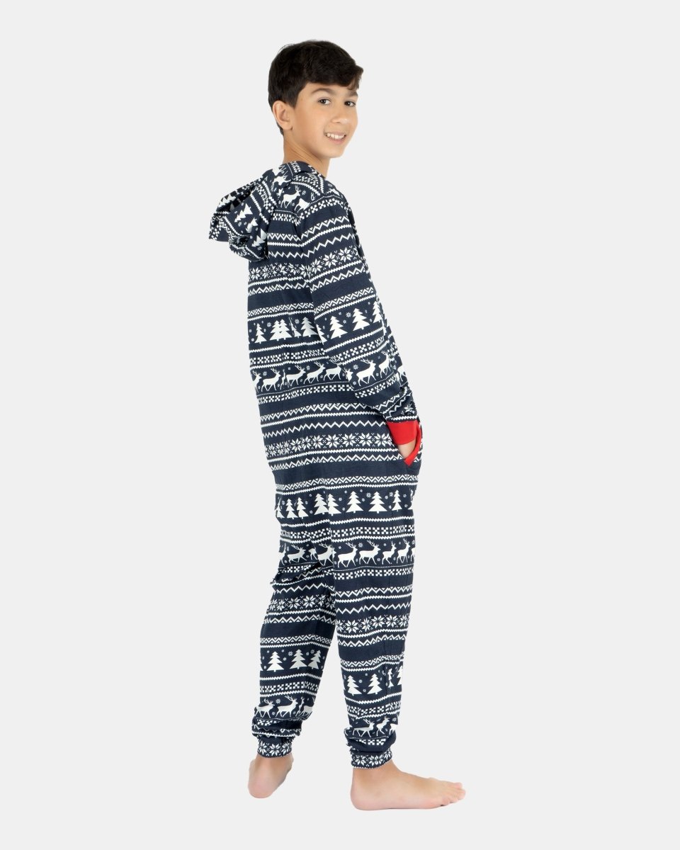 Kids Reindeer Navy Christmas Onesie