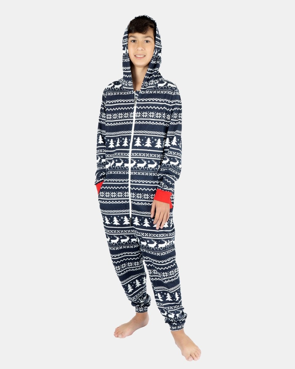 Kids Reindeer Navy Christmas Onesie