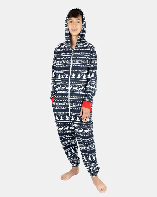 Kids Reindeer Navy Christmas Onesie