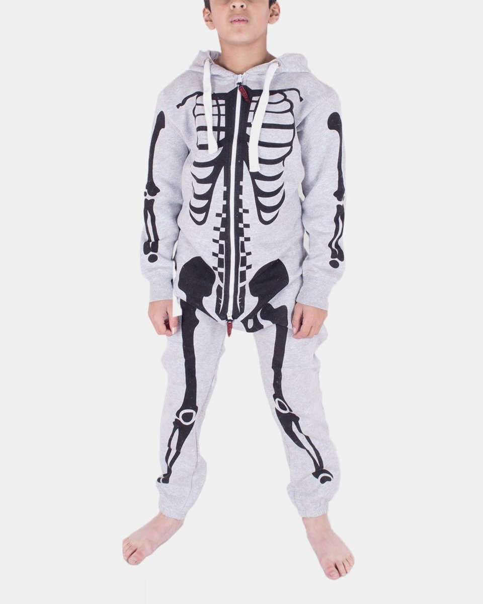 Kids Silver Grey Skeleton Fleece Onesies