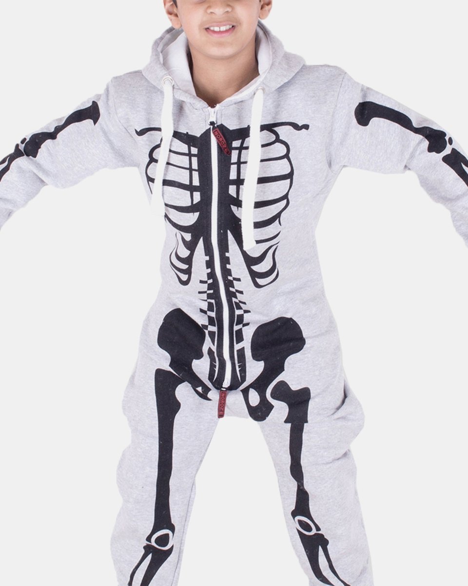 Kids Silver Grey Skeleton Fleece Onesies