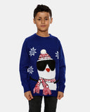 Kids Snowman Blue Retro Christmas Jumper
