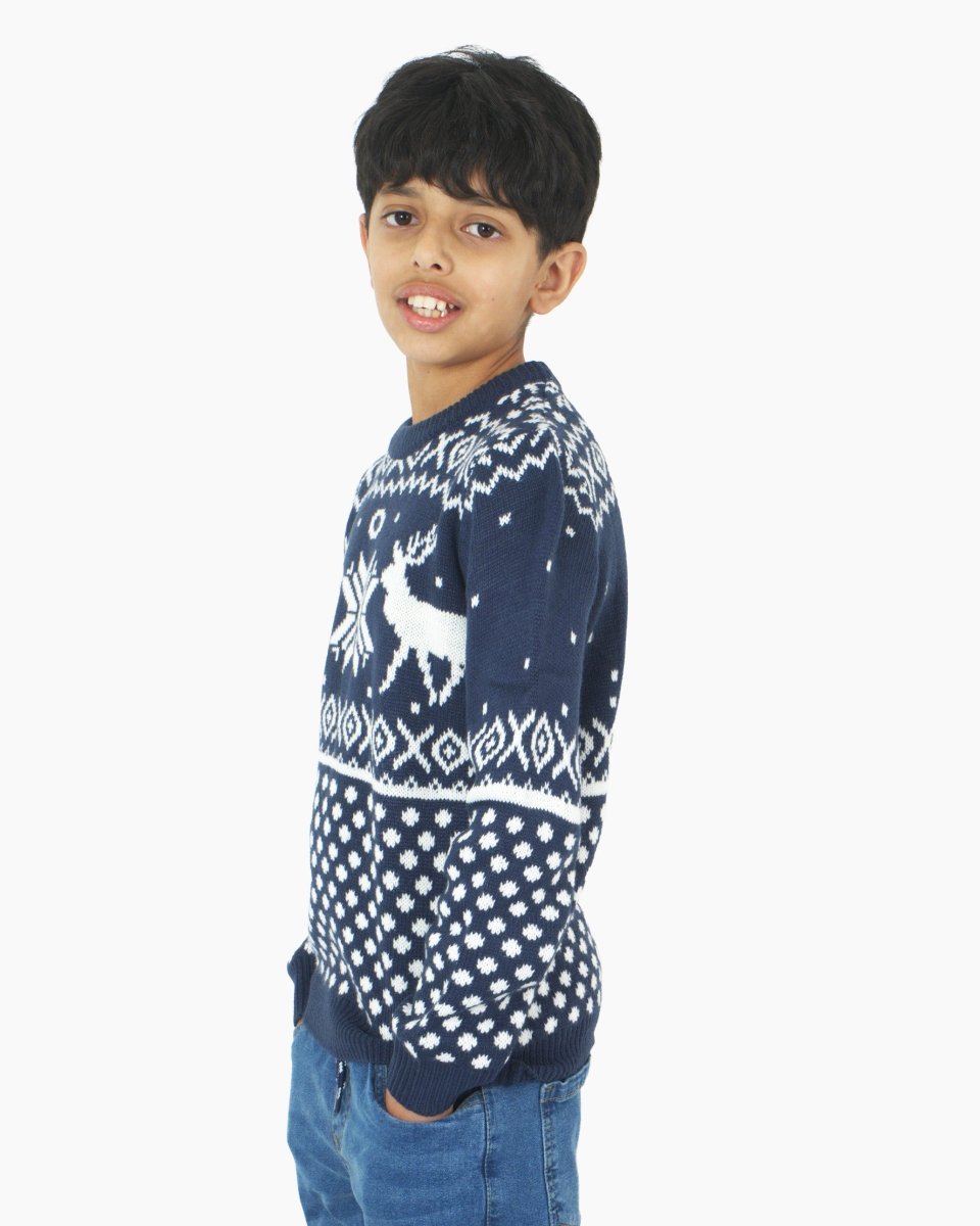 Kids Xmas Reindeer navy Jumper