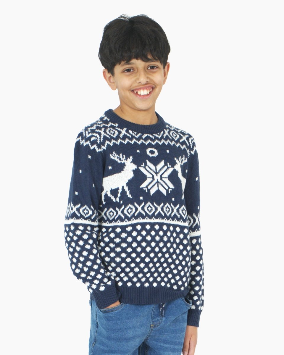 Kids Xmas Reindeer navy Jumper