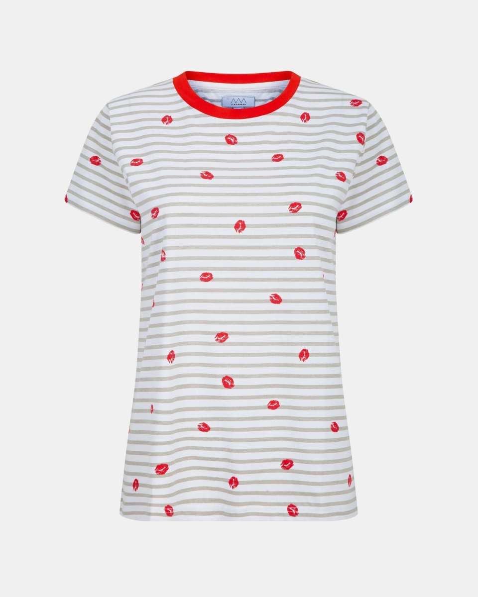 Kiss Lips Stripe Grey Womens T-Shirt