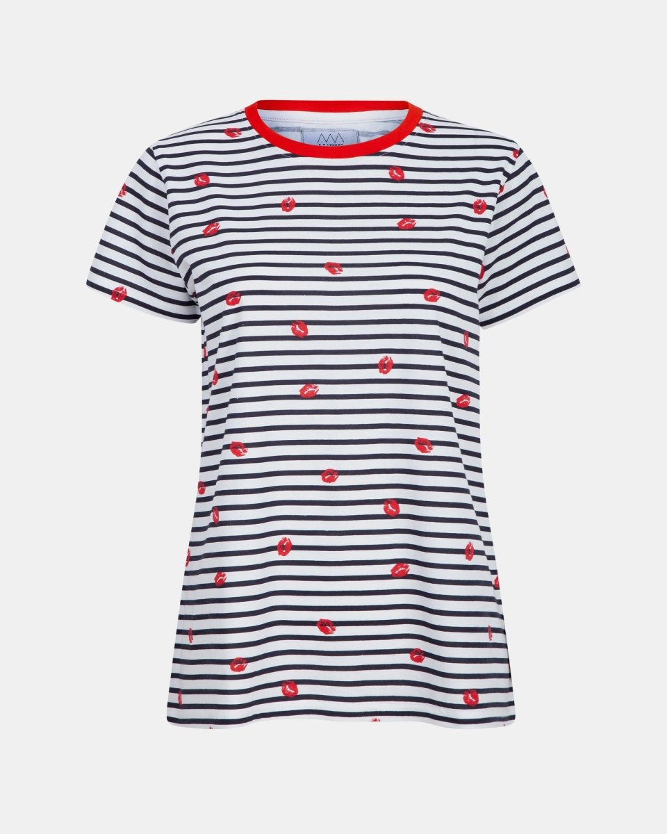 Kiss Lips Stripe Navy Womens T-Shirt