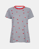 Kiss Lips Stripe Navy Womens T-Shirt