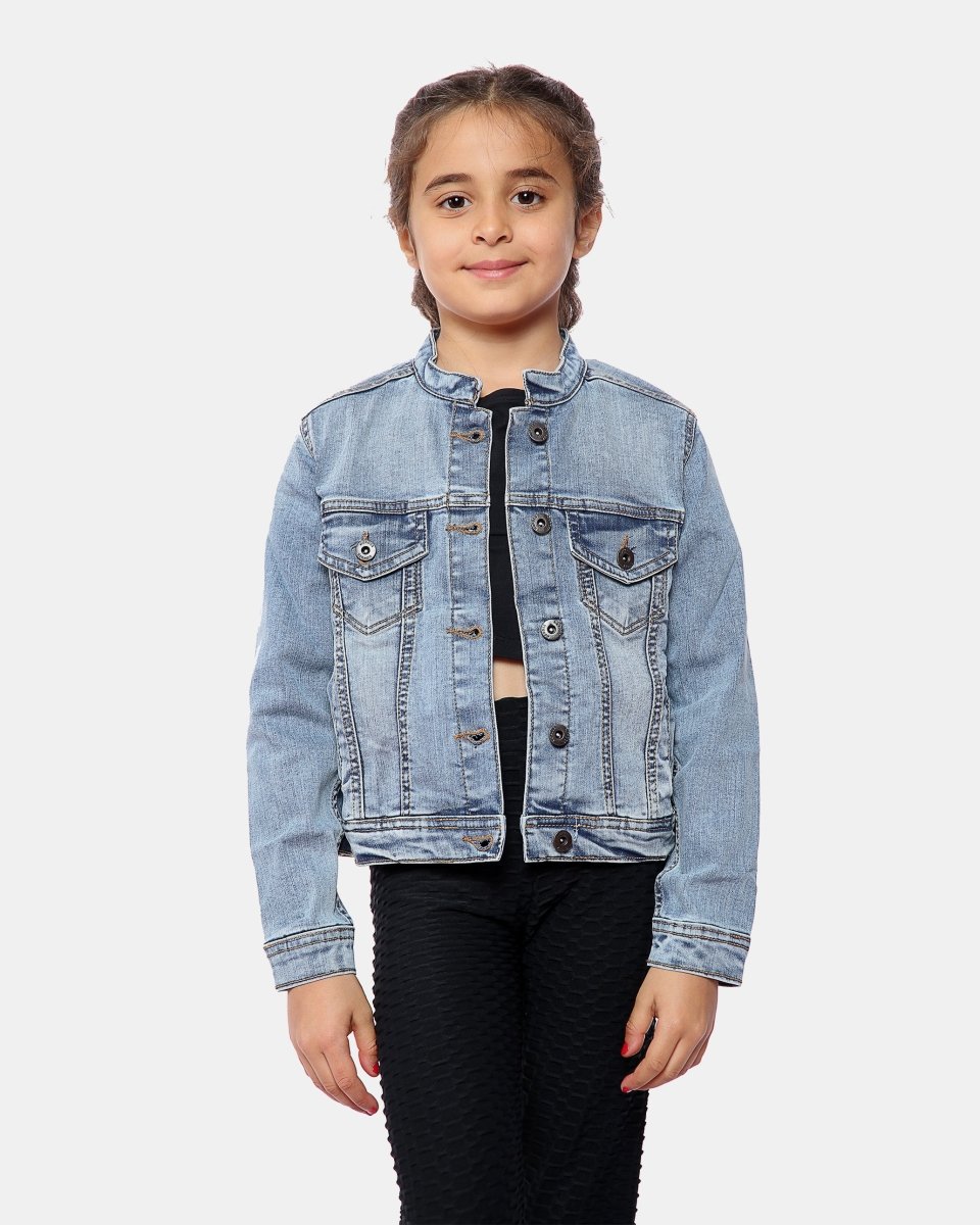 Light Blue Collarless Kids Jacket