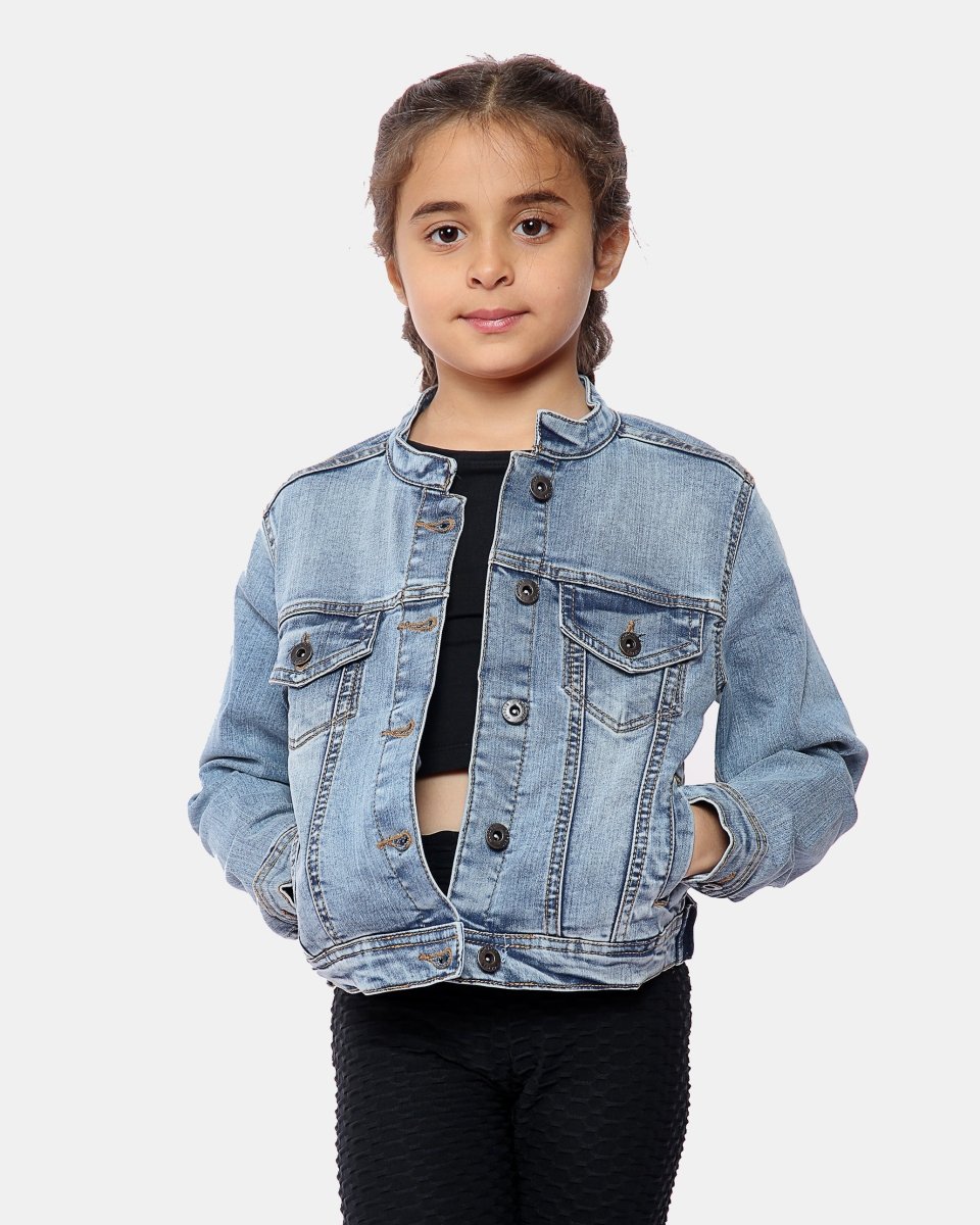 Light Blue Collarless Kids Jacket