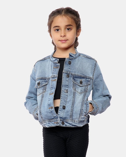 Light Blue Collarless Kids Jacket