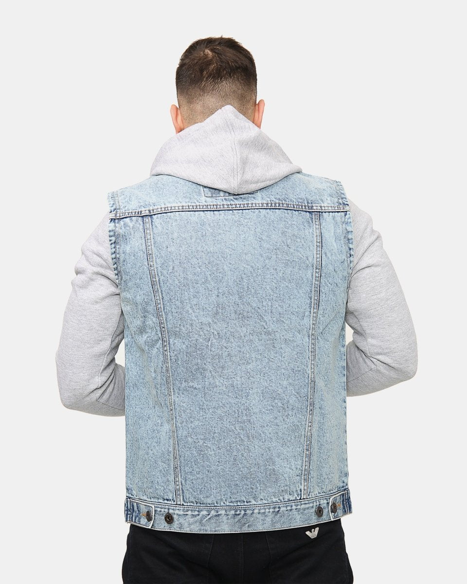 Light Blue Denim Hooded Jacket (Fleece Sleeves)