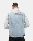 Light Blue Denim Hooded Jacket (Fleece Sleeves)