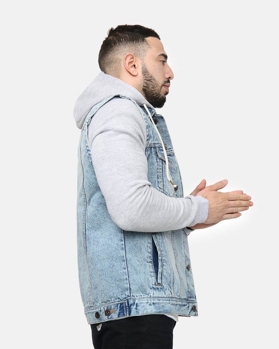 Light Blue Denim Hooded Jacket (Fleece Sleeves)