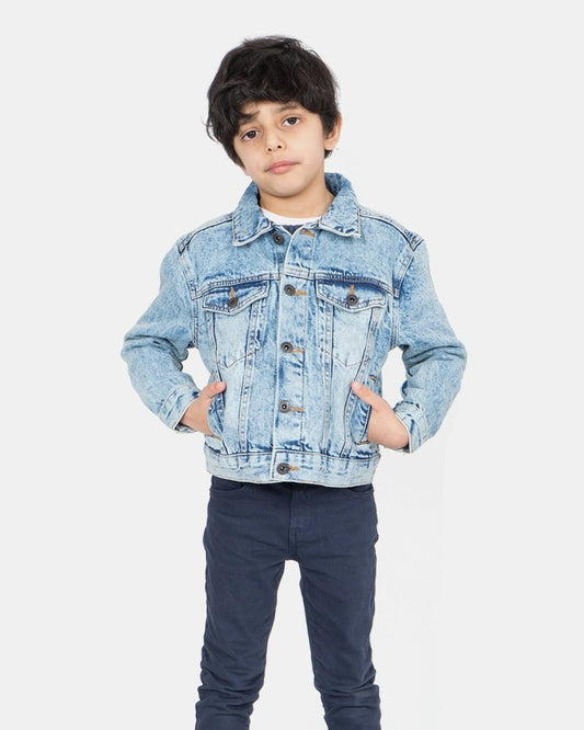 Light Blue Detachable Sherpa Collar Kids Jacket