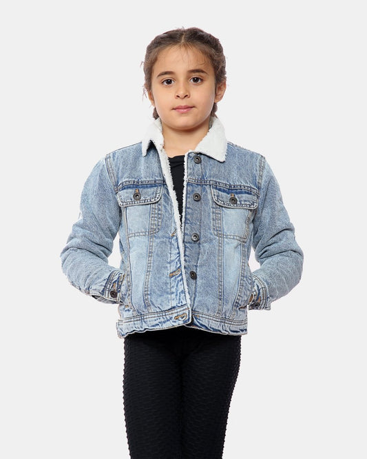 Light Blue Sherpa Lined Kids Jacket