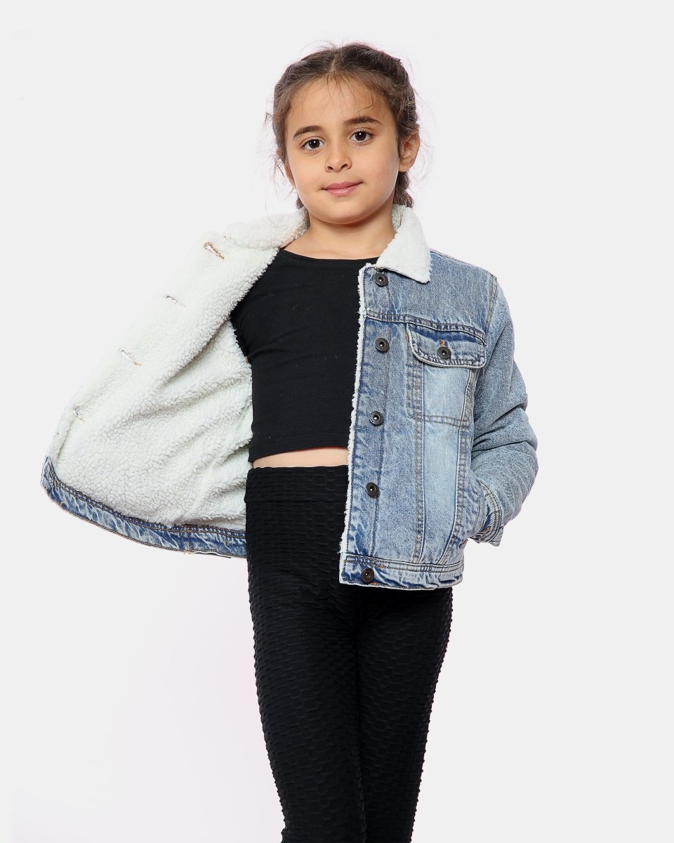 Light Blue Sherpa Lined Kids Jacket