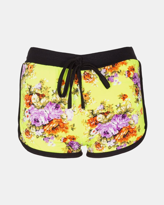 Lime Floral Print Casual Shorts