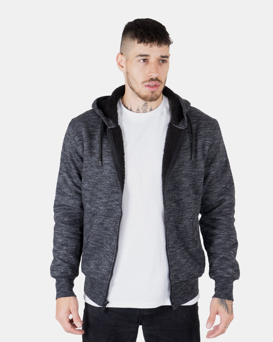 Melange Black Sherpa - Lined Hoodie
