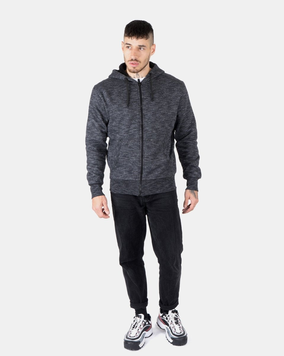 Melange Black Sherpa - Lined Hoodie