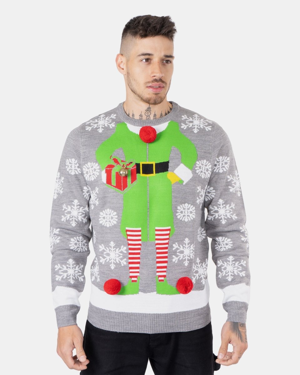 Men Gift Elf Grey Xmas Jumper