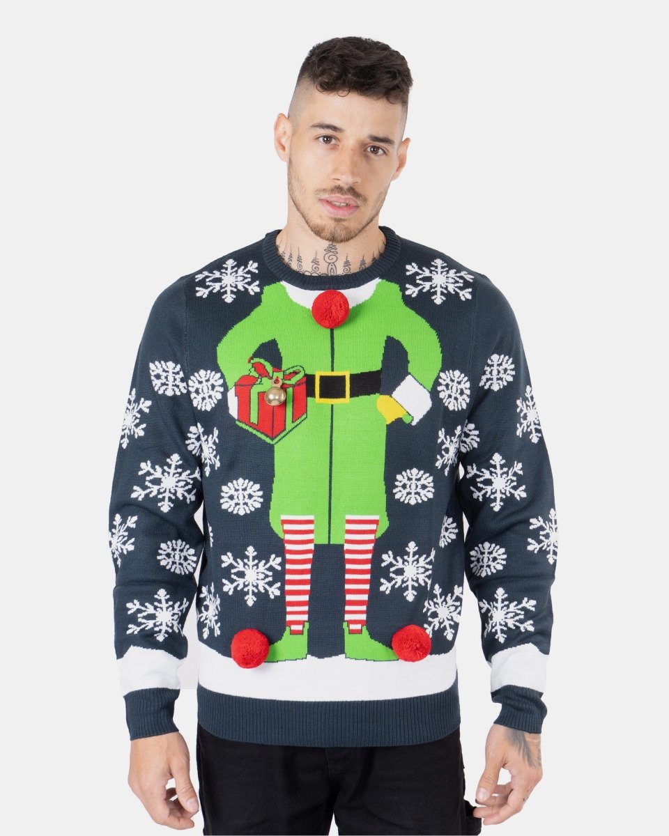 Men Gift Elf Navy Xmas Jumper