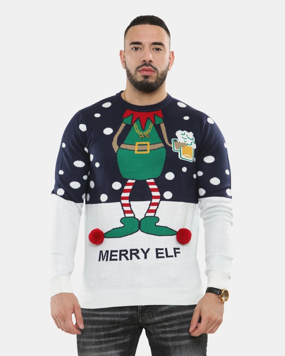 Men Merry Elf Navy Christmas Jumper