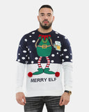 Men Merry Elf Navy Christmas Jumper