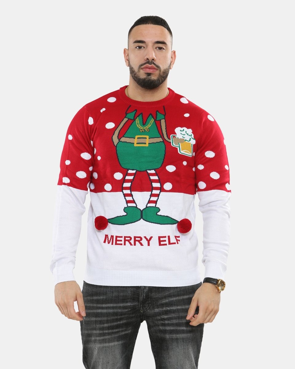 Men Merry Elf Red Christmas Jumper