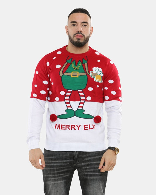 Men Merry Elf Red Christmas Jumper