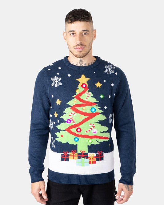 Men Xmas Tree Gift Navy Christmas Jumper
