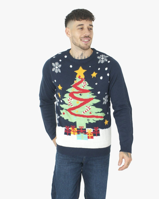 Men Xmas Tree Gift Navy Christmas Jumper