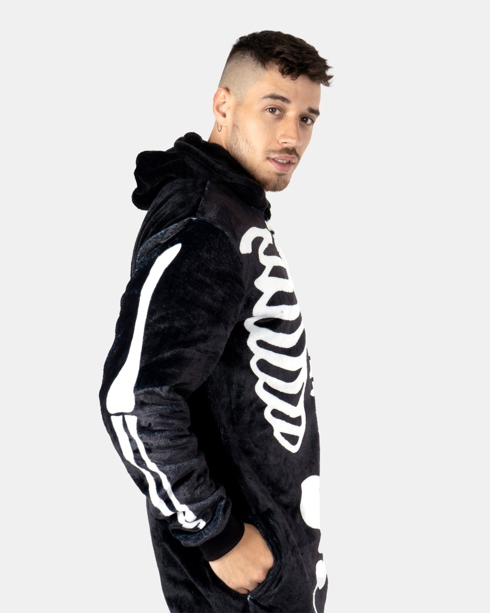 Mens Black Skeleton Fleece Onesie