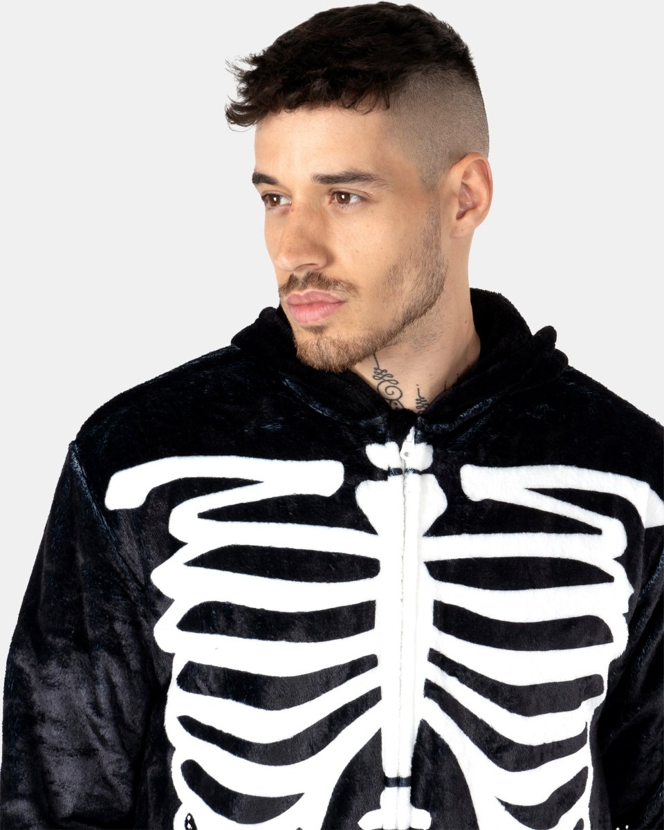 Mens Black Skeleton Fleece Onesie
