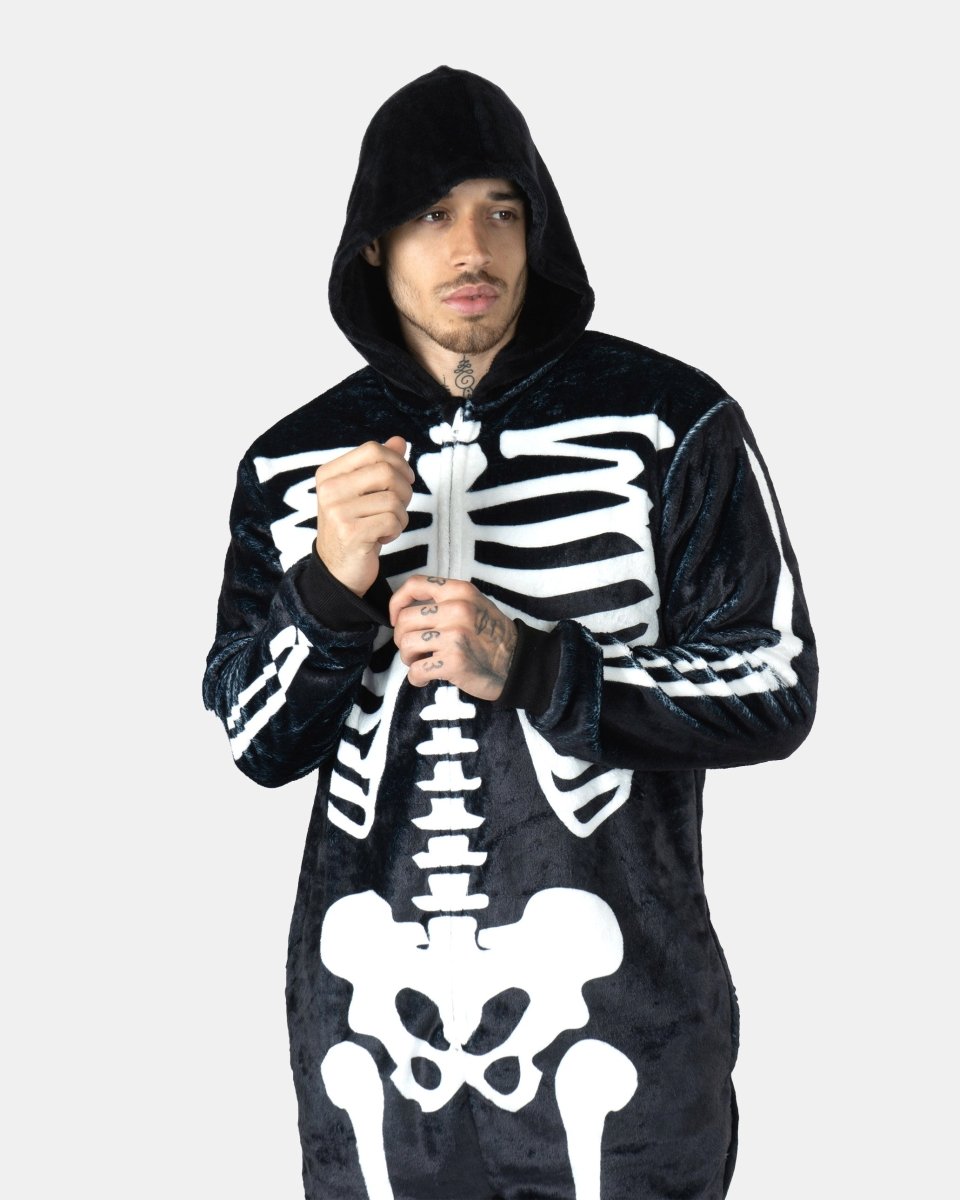 Mens Black Skeleton Fleece Onesie