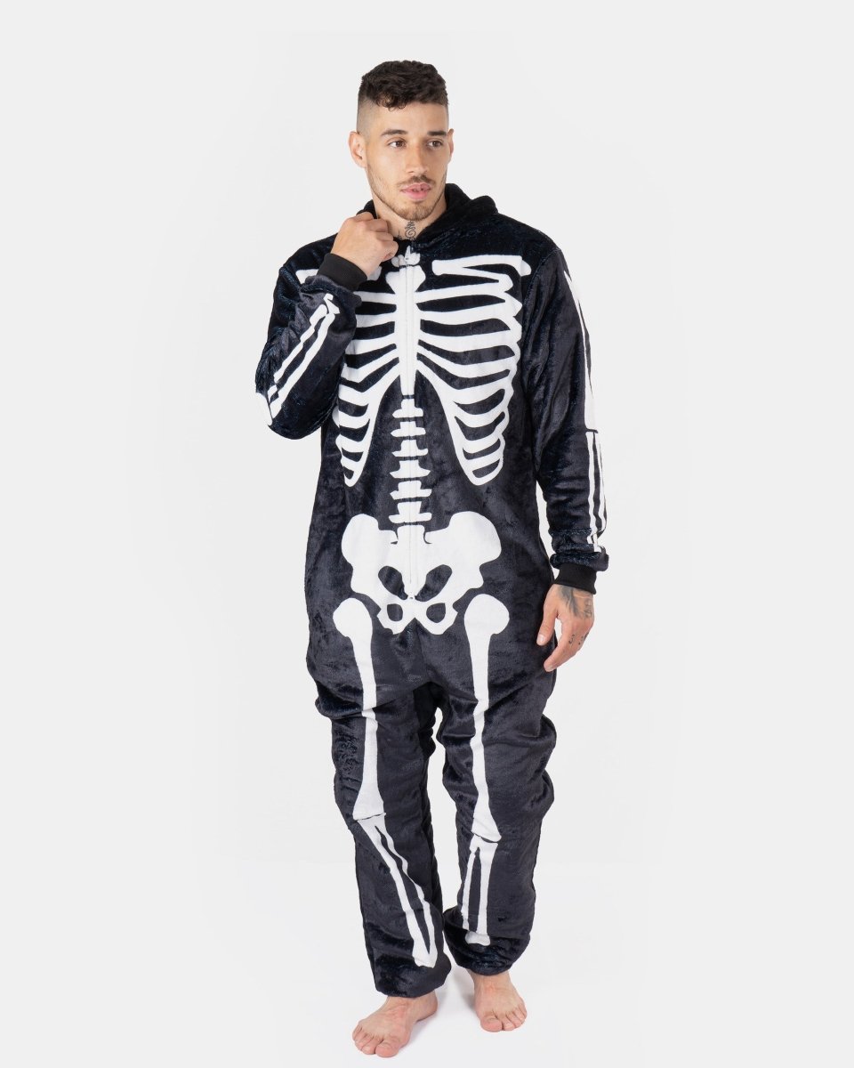 Mens Black Skeleton Fleece Onesie