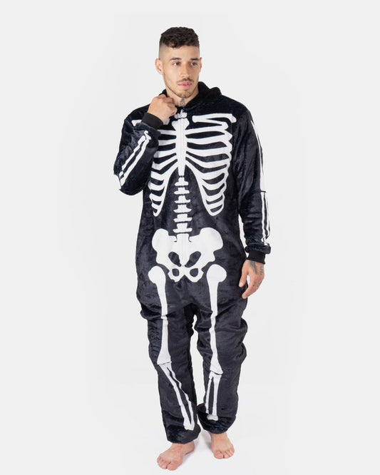 Mens Black Skeleton Fleece Onesie