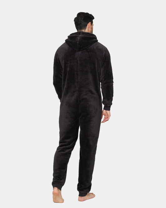 Men's Black Warm Hooded Onesie