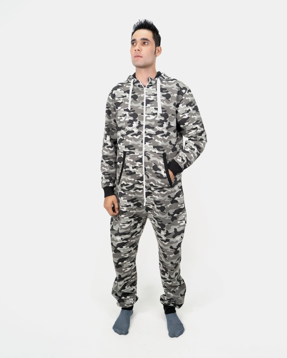 Mens Charcoal Camouflage Fleece Onesie