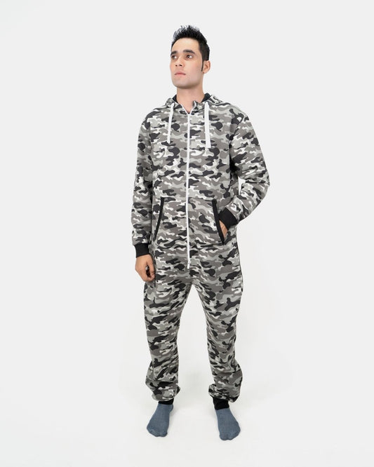 Mens Charcoal Camouflage Fleece Onesie