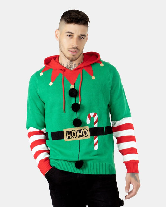 Mens Elf Candy Cane Green C - Jumper