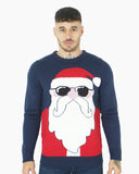 Mens Festive Santa Shades Navy Jumper