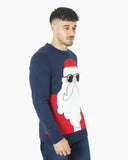Mens Festive Santa Shades Navy Jumper