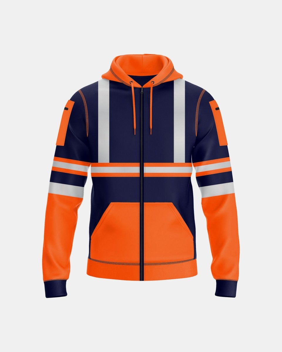 Mens Full Zip Hoodie (Neon Orange/Navy 2)