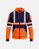 Mens Full Zip Hoodie (Neon Orange/Navy 2)