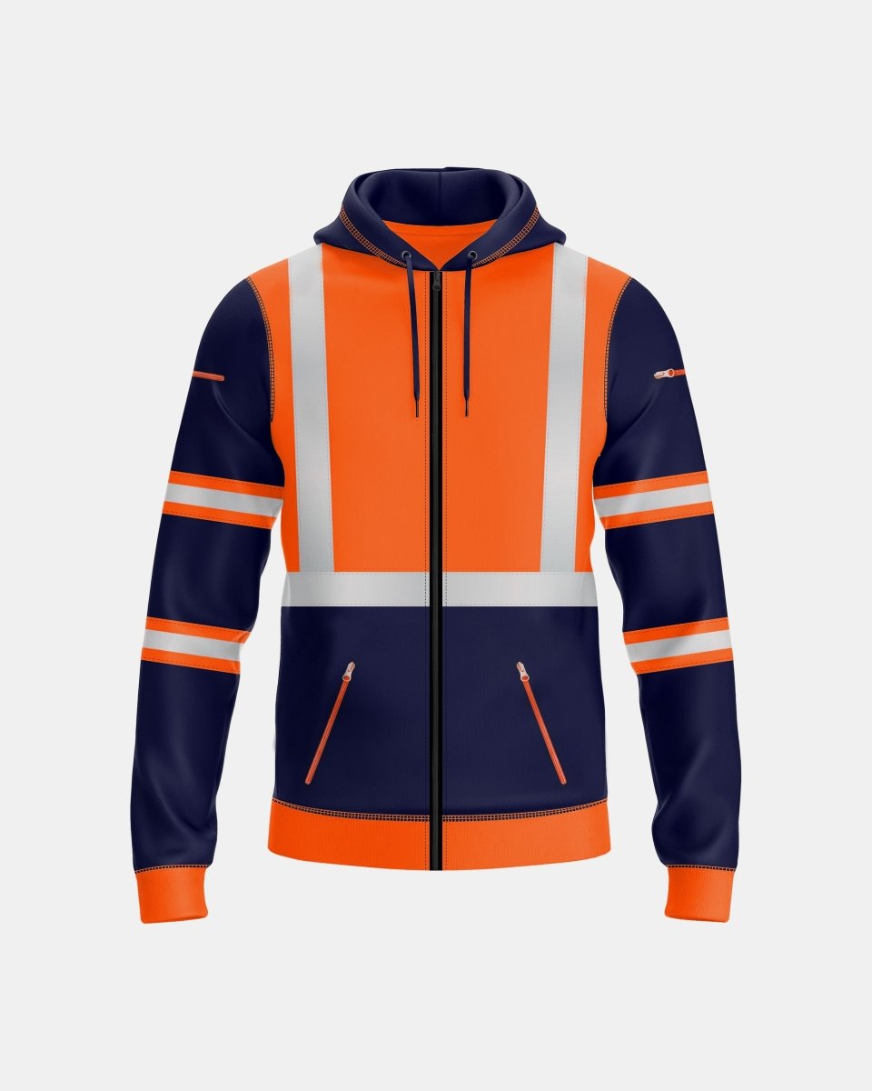 Mens Full Zip Hoodie (Neon Orange/Navy 3)