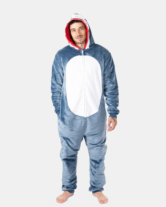 Mens Grey Shark Fleece Onesie
