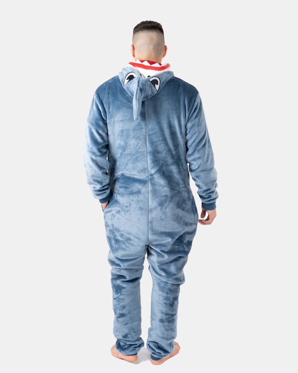 Mens Grey Shark Fleece Onesie