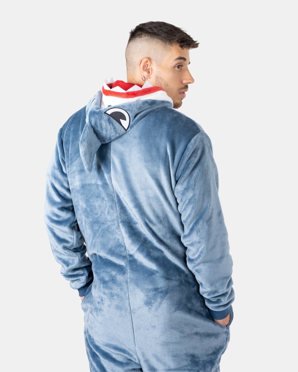 Mens Grey Shark Fleece Onesie