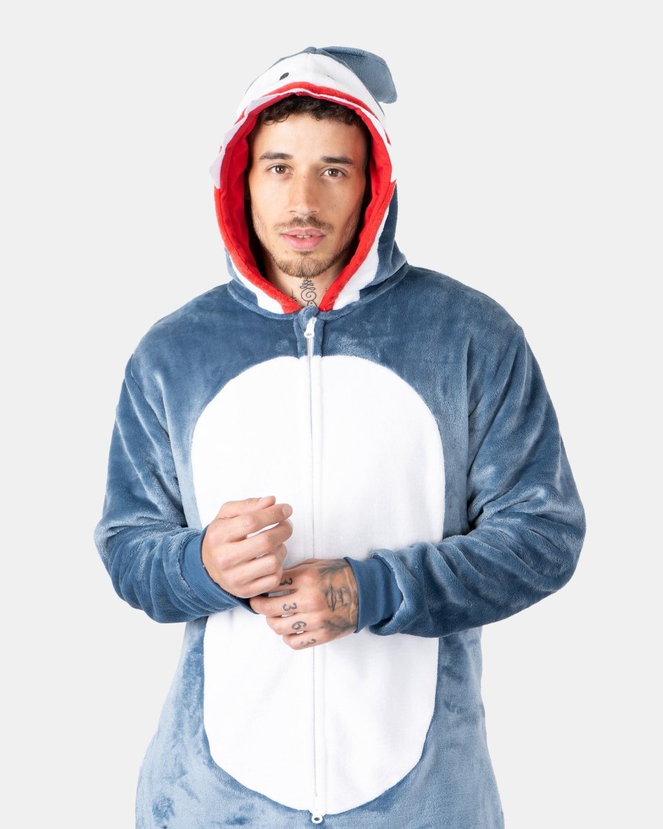 Mens Grey Shark Fleece Onesie