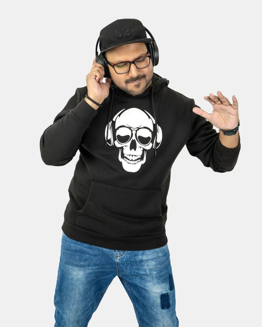 Mens Headphones Skull Printed Hoodie